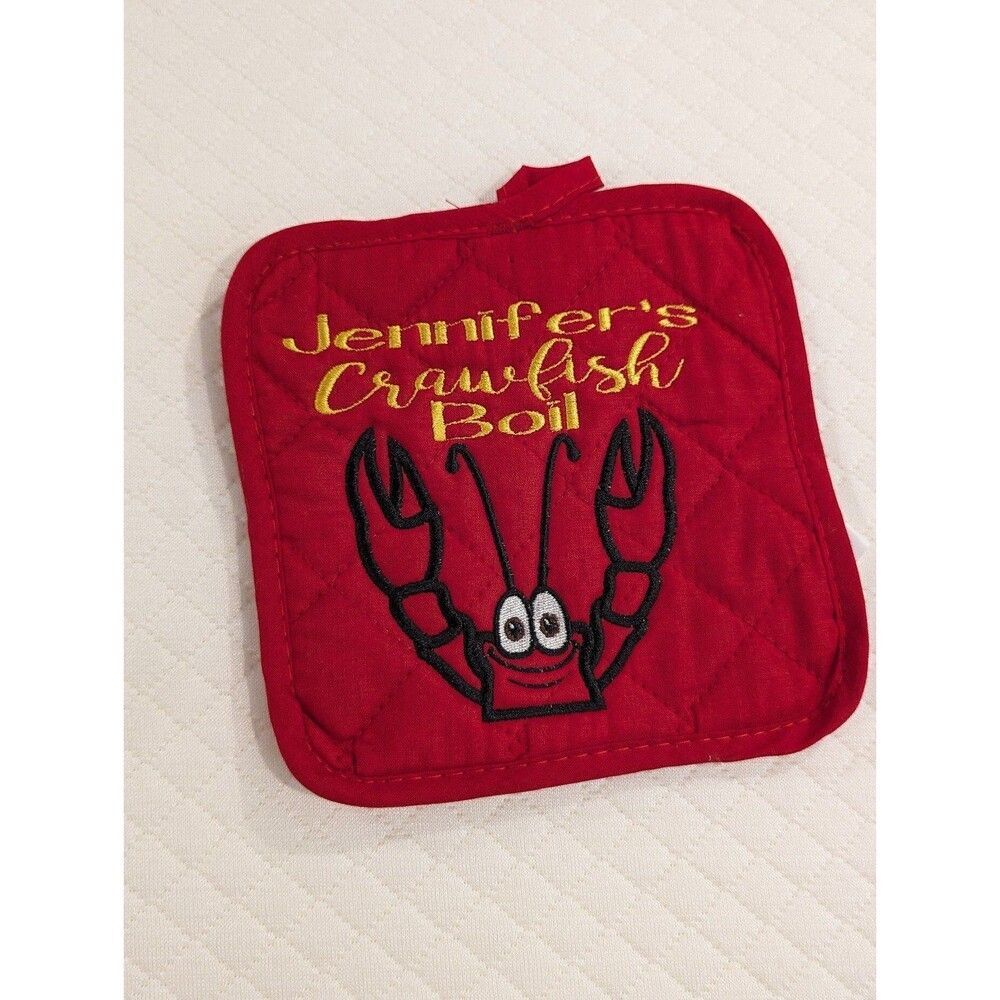 Jennifer's crawfish boil embroidered pot holder New